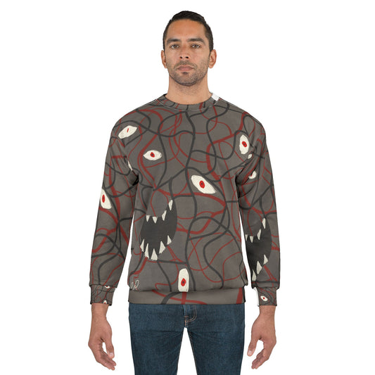 Monster Eyes All - Over Print Sweatshirt — Creepy Horror Graphic Pullover - The Artsy Brain