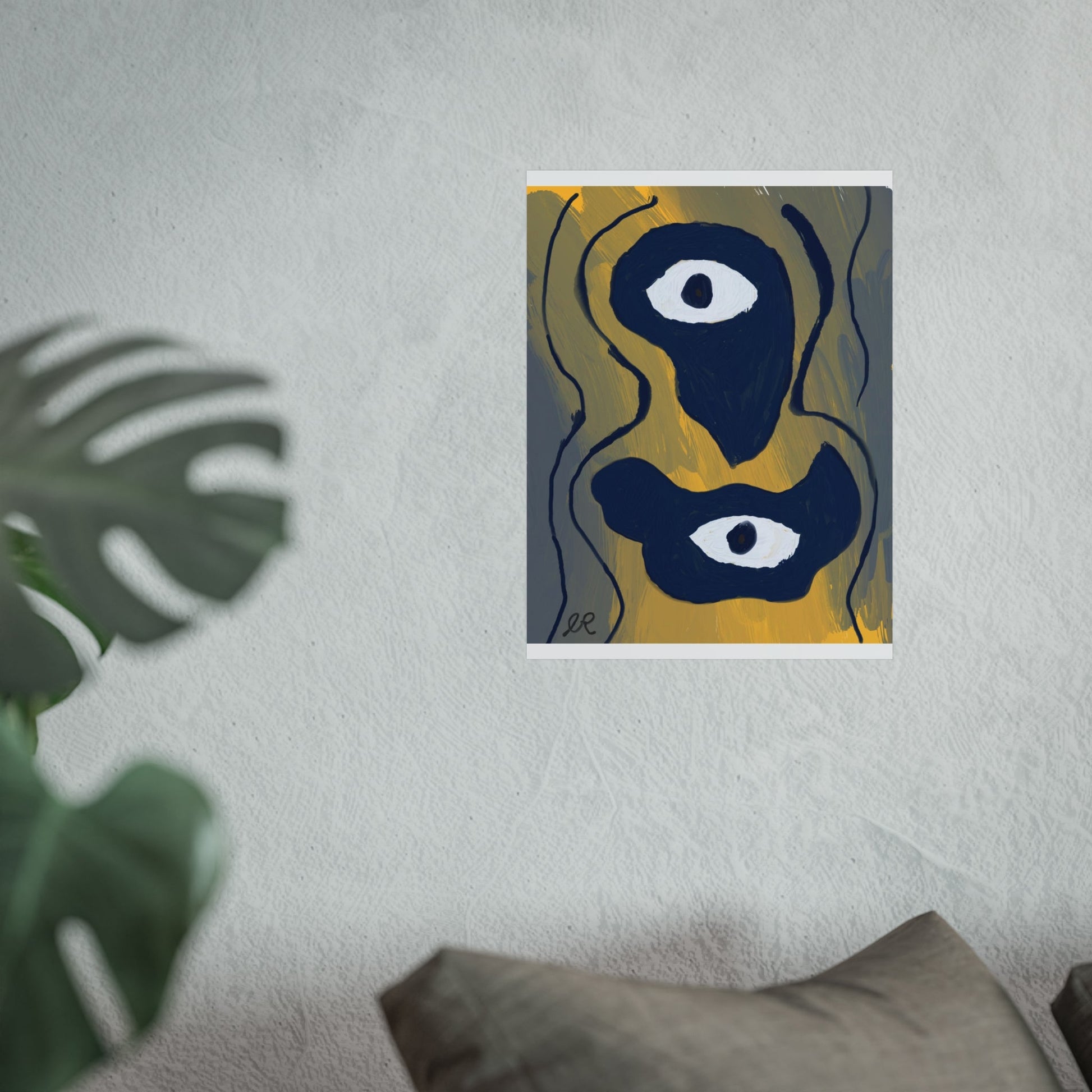 Neo - Expressionist Abstract Eyes Art Poster — Yellow & Dark Blue Fine Art Print - The Artsy Brain