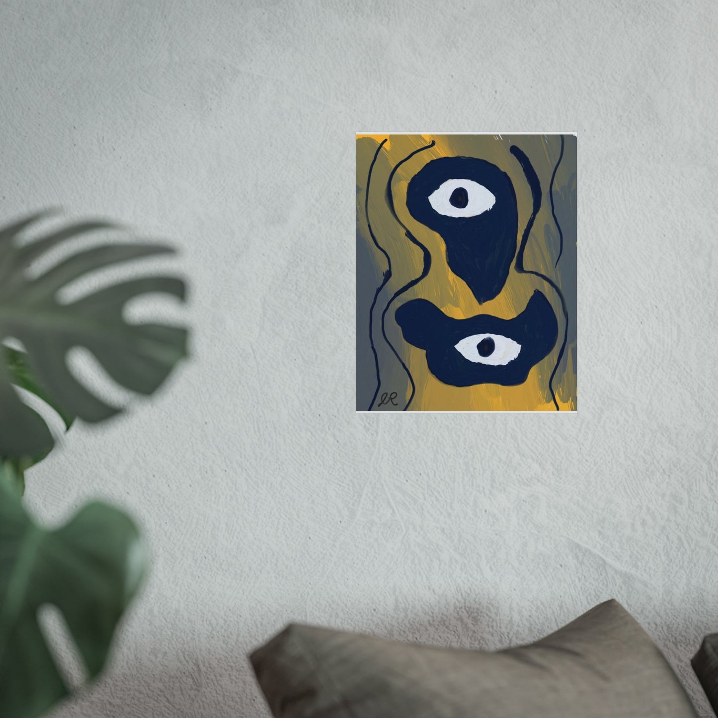 Neo - Expressionist Abstract Eyes Art Poster — Yellow & Dark Blue Fine Art Print - The Artsy Brain