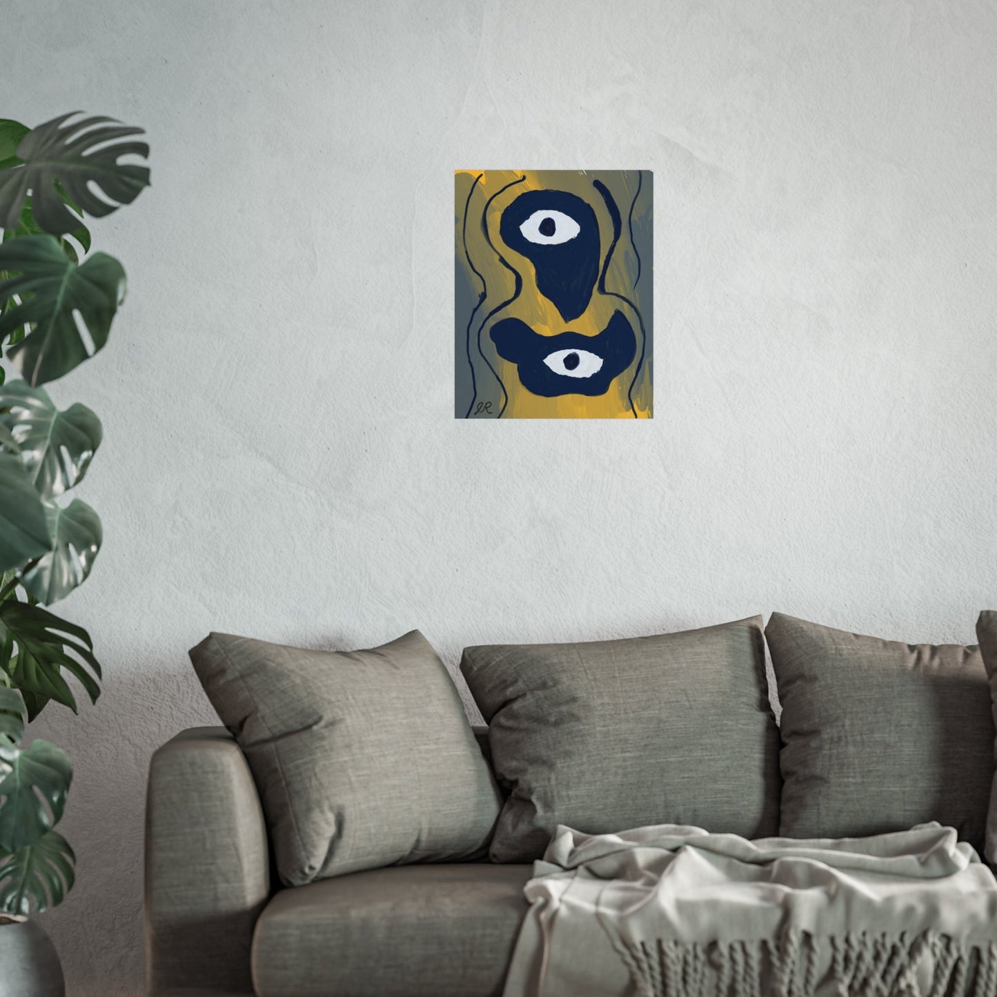 Neo - Expressionist Abstract Eyes Art Poster — Yellow & Dark Blue Fine Art Print - The Artsy Brain