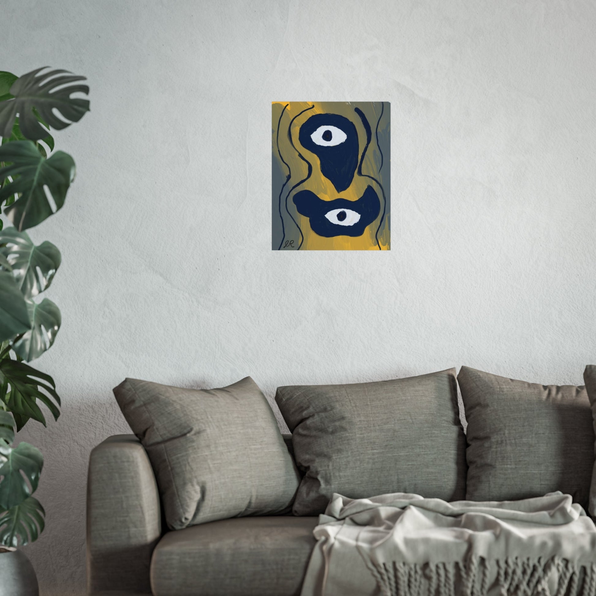 Neo - Expressionist Abstract Eyes Art Poster — Yellow & Dark Blue Fine Art Print - The Artsy Brain