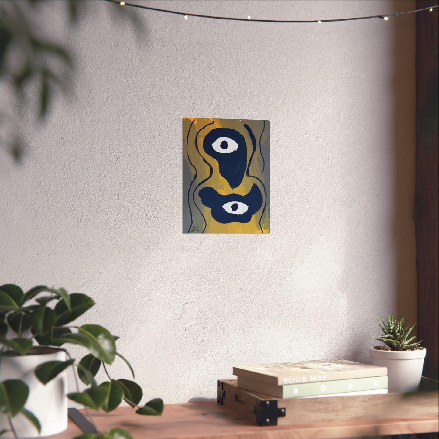 Neo - Expressionist Abstract Eyes Art Poster — Yellow & Dark Blue Fine Art Print - The Artsy Brain
