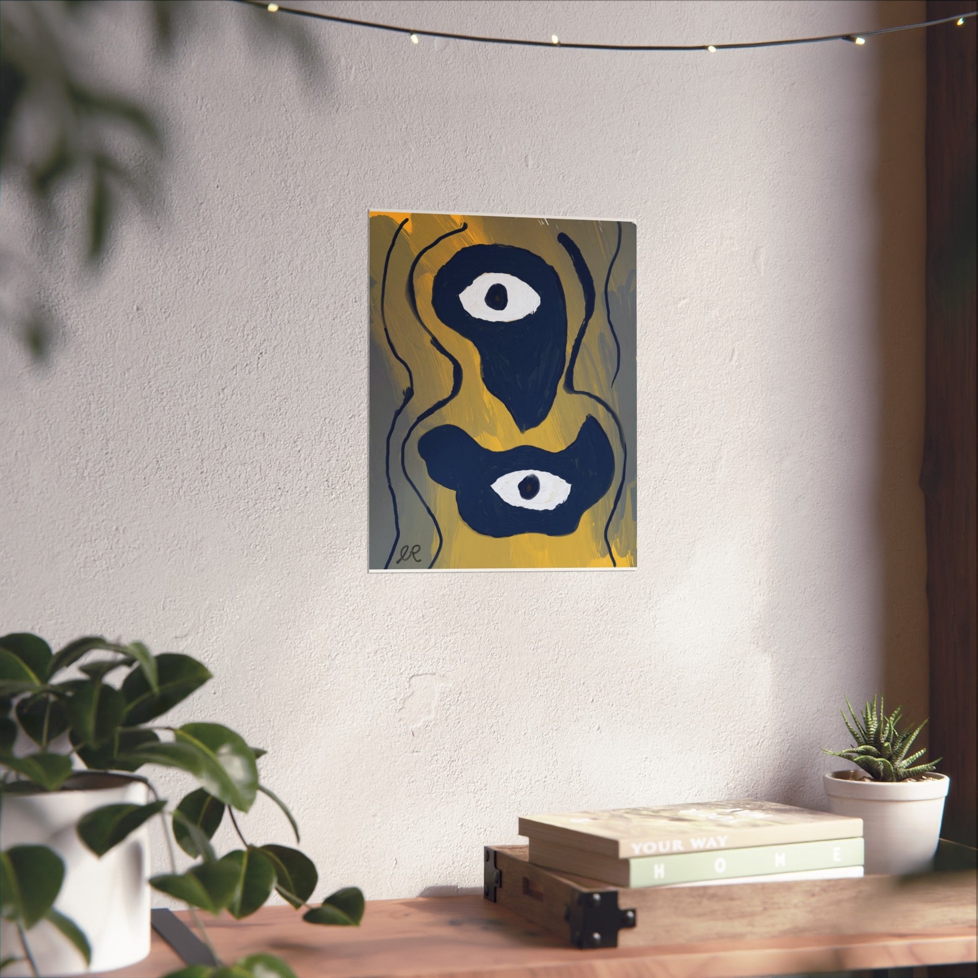 Neo - Expressionist Abstract Eyes Art Poster — Yellow & Dark Blue Fine Art Print - The Artsy Brain