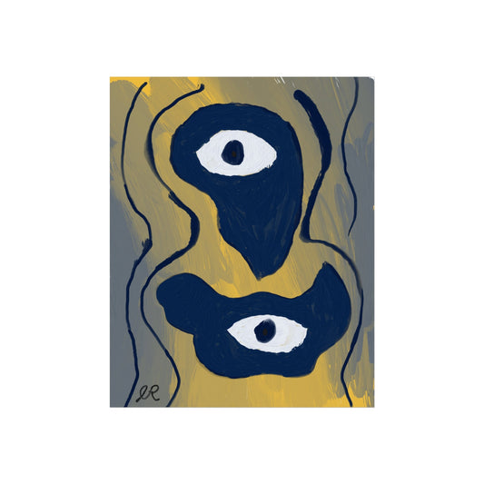 Neo - Expressionist Abstract Eyes Art Poster — Yellow & Dark Blue Fine Art Print - The Artsy Brain