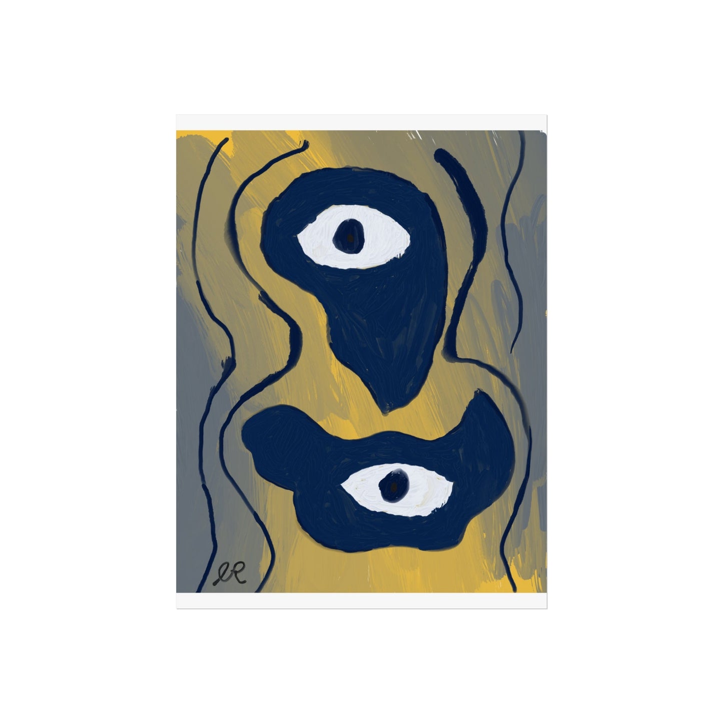 Neo - Expressionist Abstract Eyes Art Poster — Yellow & Dark Blue Fine Art Print - The Artsy Brain