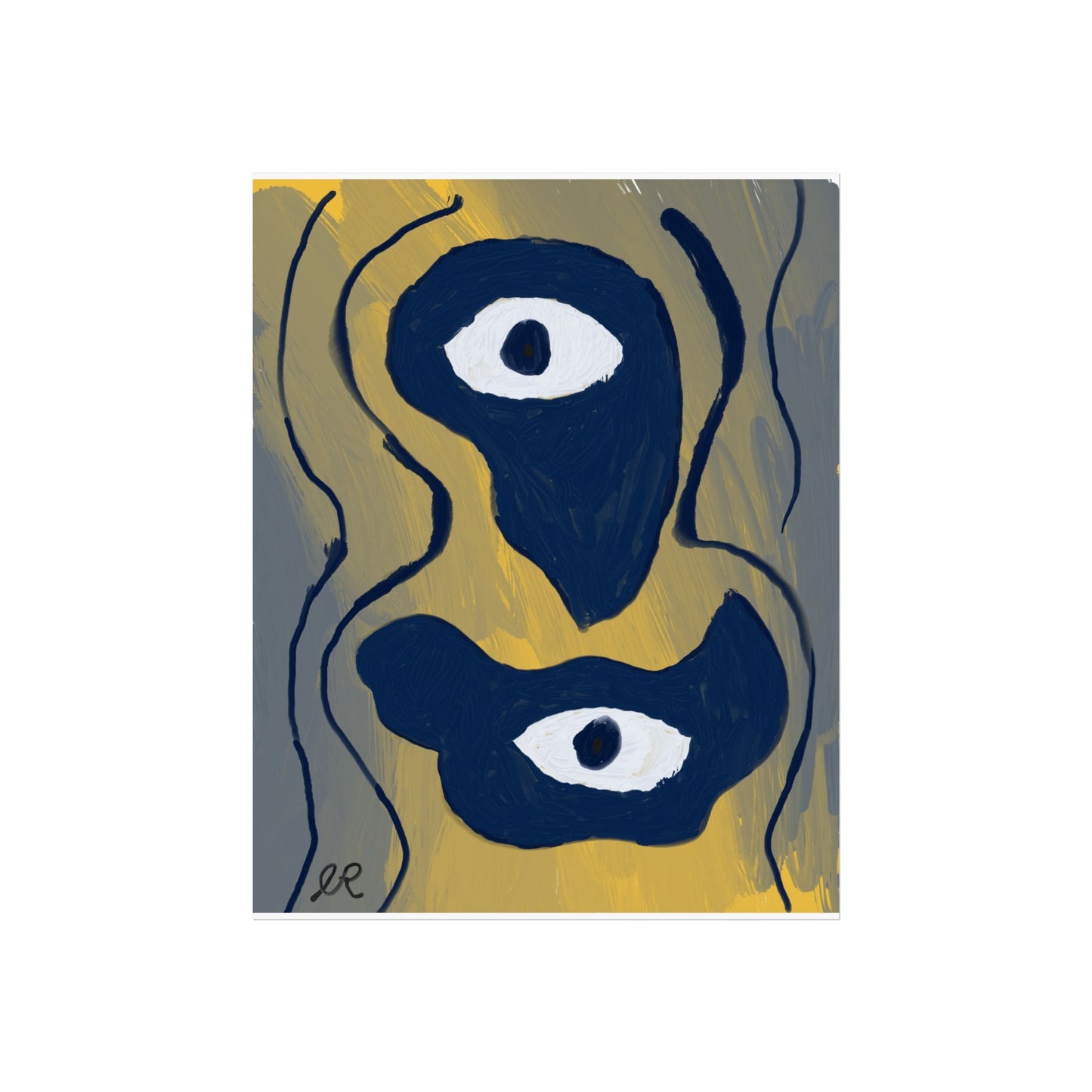 Neo - Expressionist Abstract Eyes Art Poster — Yellow & Dark Blue Fine Art Print - The Artsy Brain
