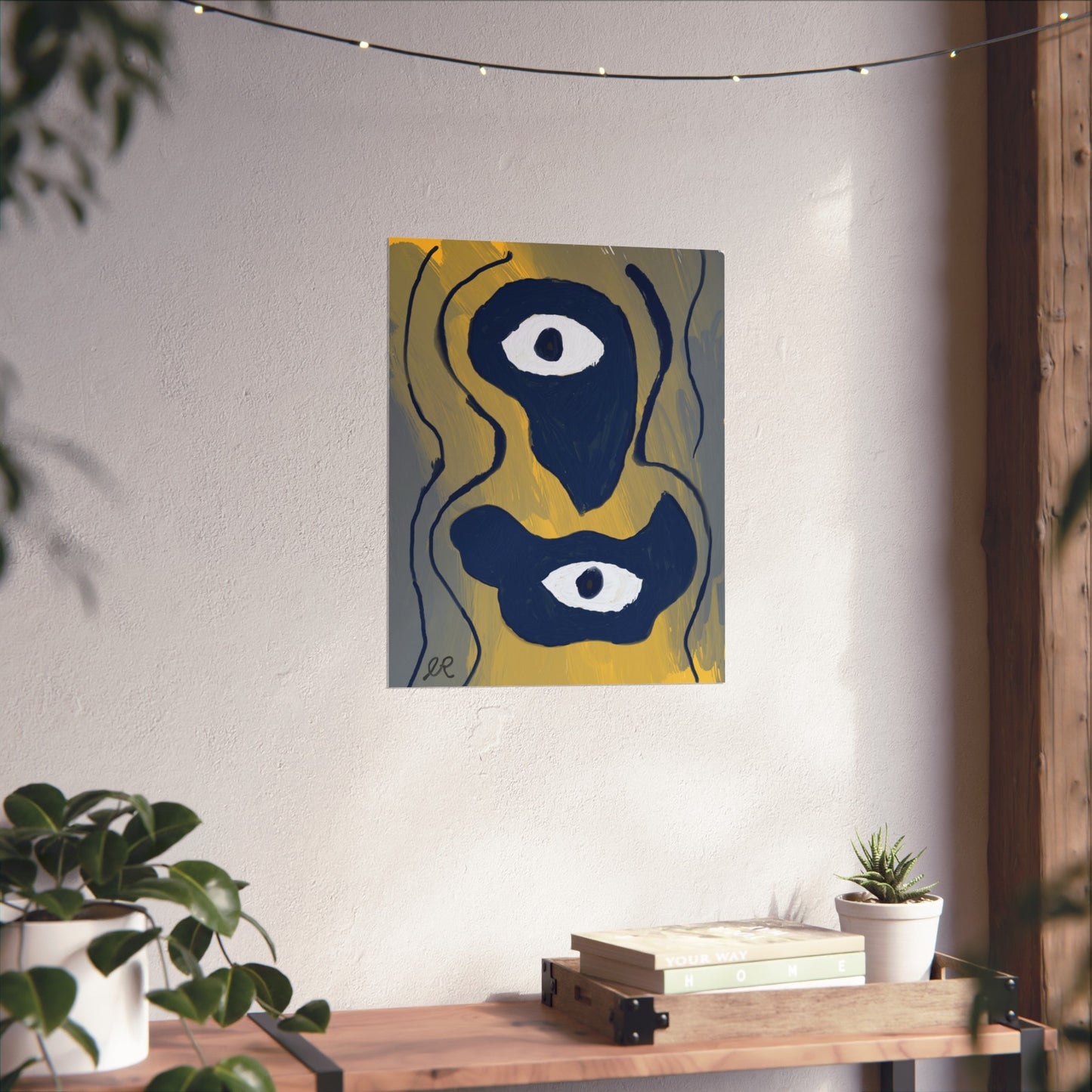 Neo - Expressionist Abstract Eyes Art Poster — Yellow & Dark Blue Fine Art Print - The Artsy Brain