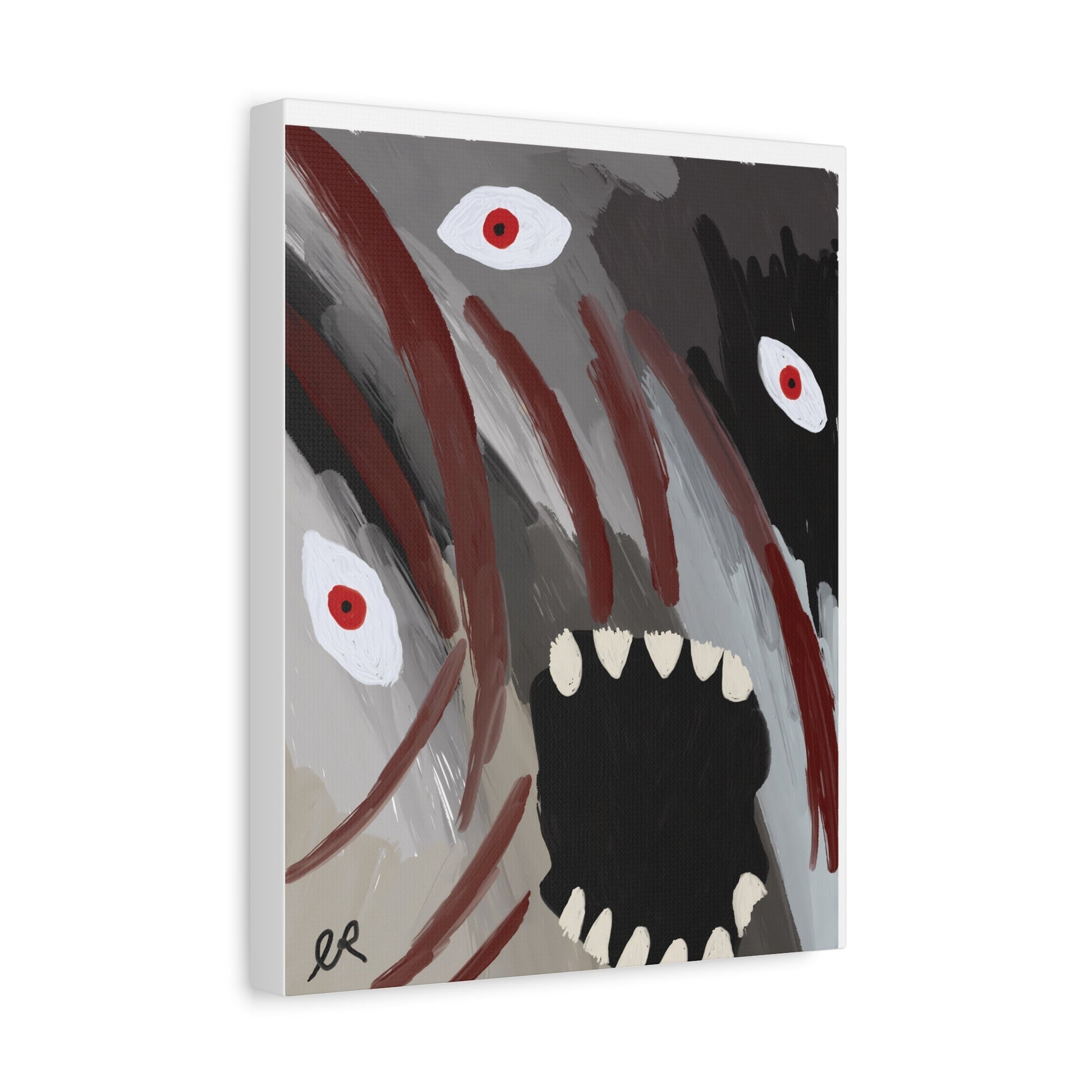 Static Scream Canvas Art Print — Screaming Monster with Red Eyes - The Artsy Brain