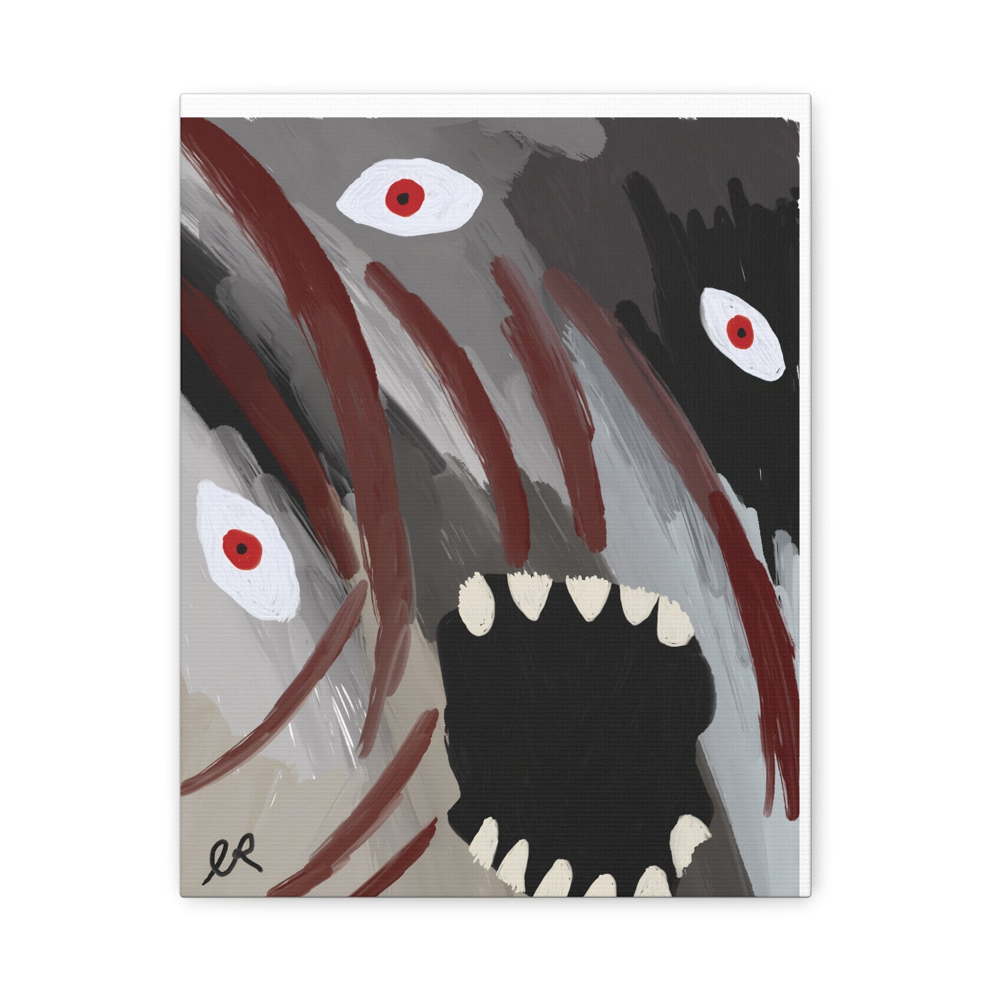Static Scream Canvas Art Print — Screaming Monster with Red Eyes - The Artsy Brain