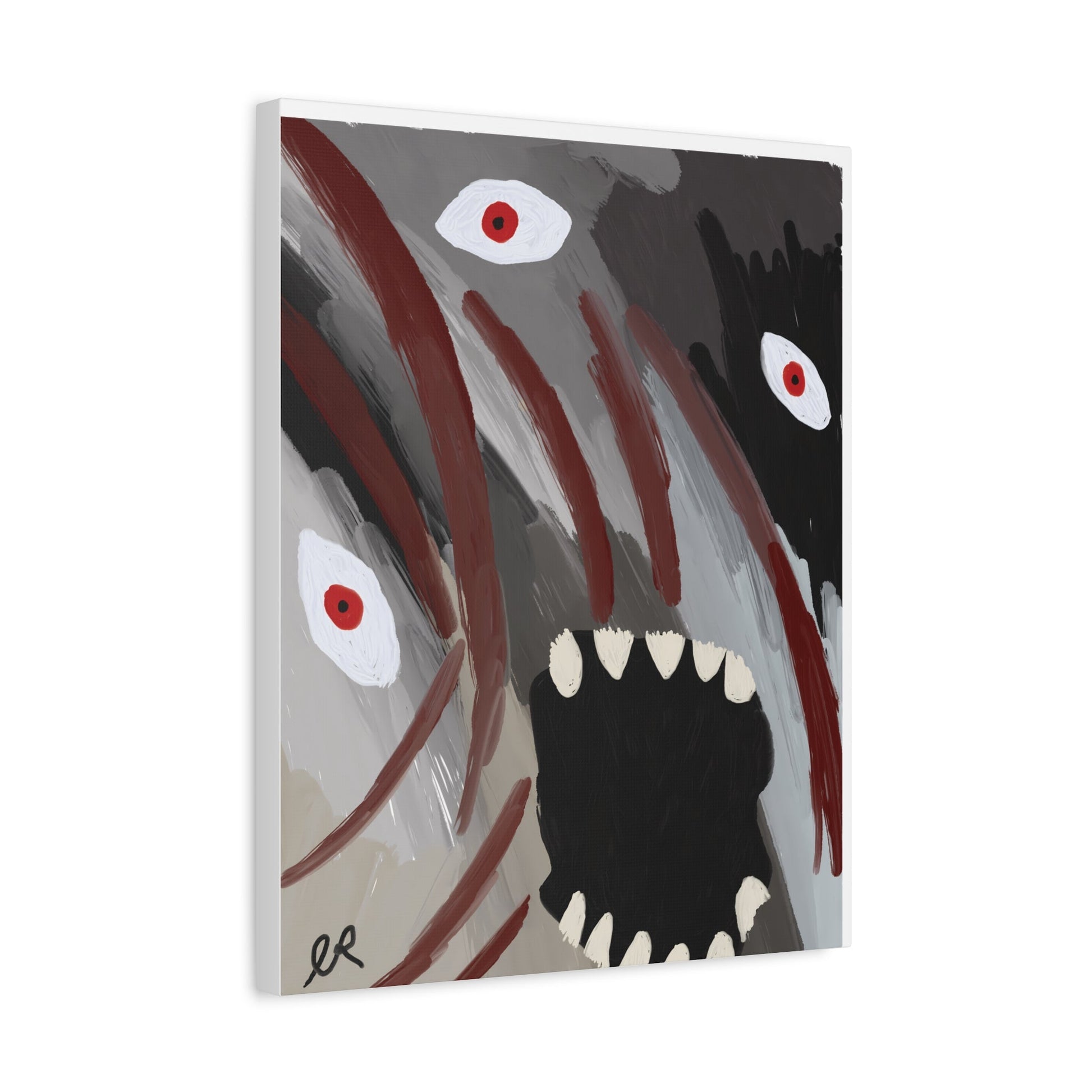 Static Scream Canvas Art Print — Screaming Monster with Red Eyes - The Artsy Brain