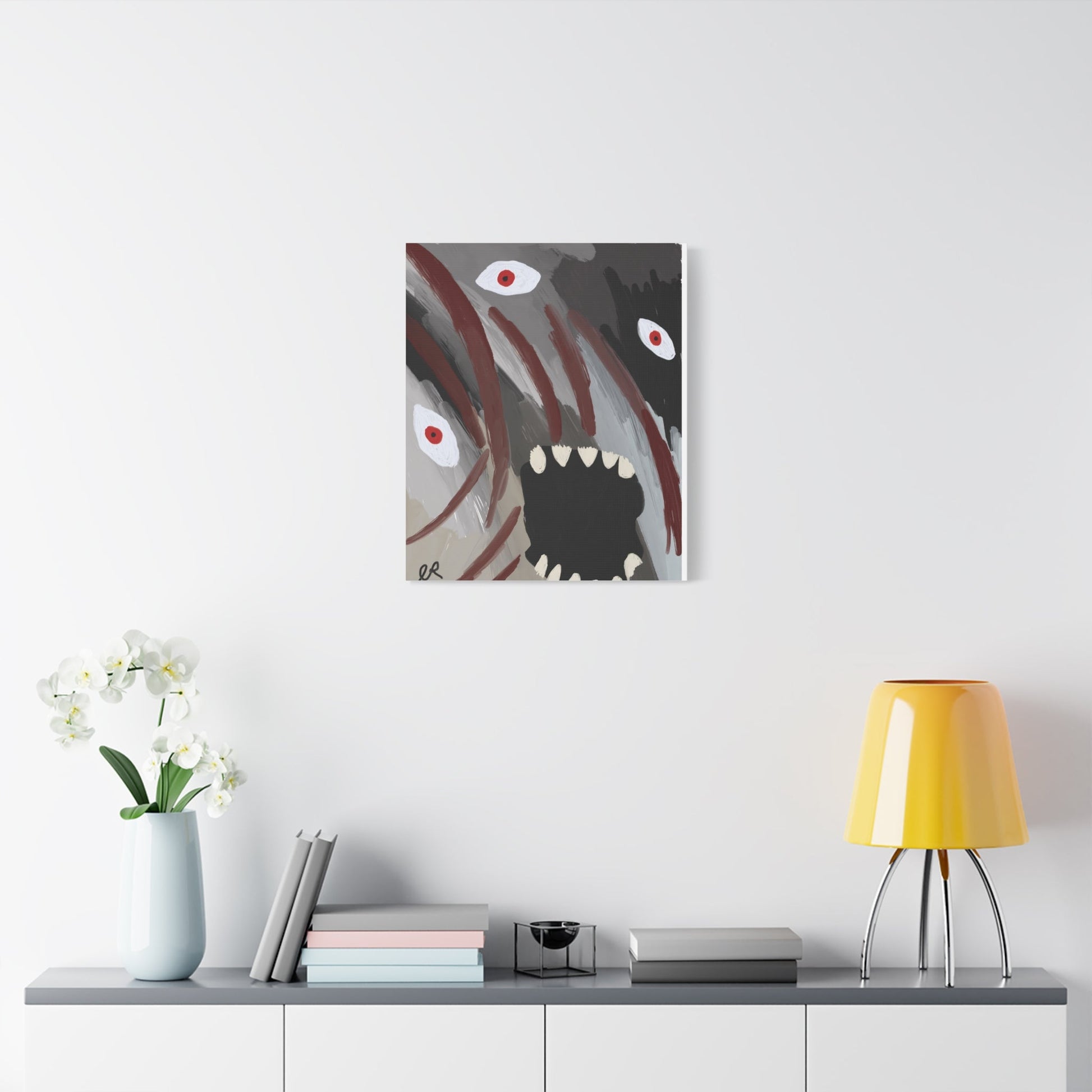 Static Scream Canvas Art Print — Screaming Monster with Red Eyes - The Artsy Brain