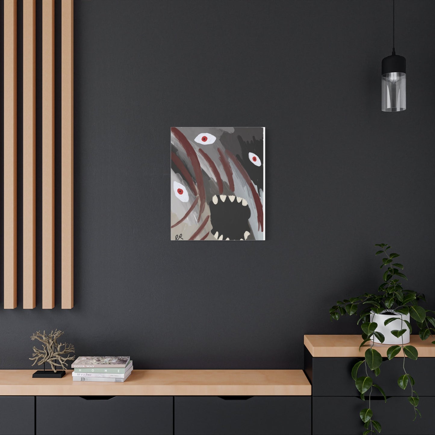 Static Scream Canvas Art Print — Screaming Monster with Red Eyes - The Artsy Brain