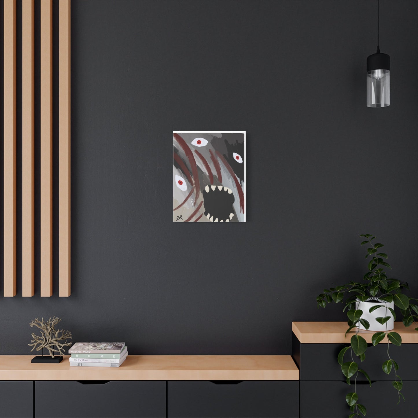 Static Scream Canvas Art Print — Screaming Monster with Red Eyes - The Artsy Brain