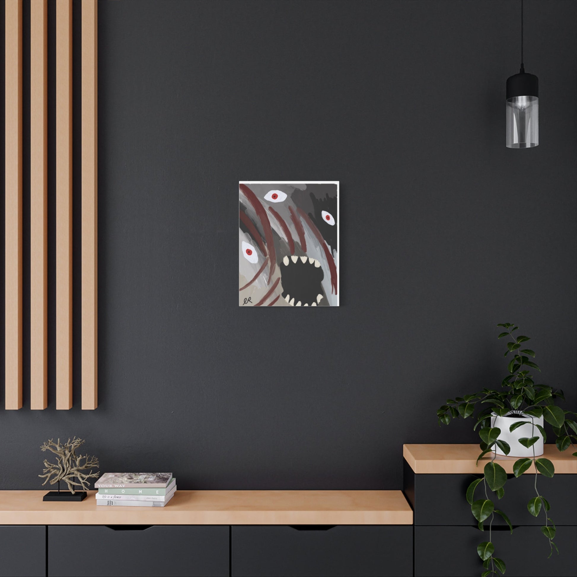 Static Scream Canvas Art Print — Screaming Monster with Red Eyes - The Artsy Brain