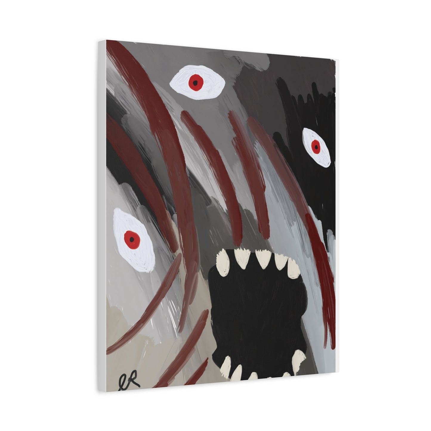 Static Scream Canvas Art Print — Screaming Monster with Red Eyes - The Artsy Brain