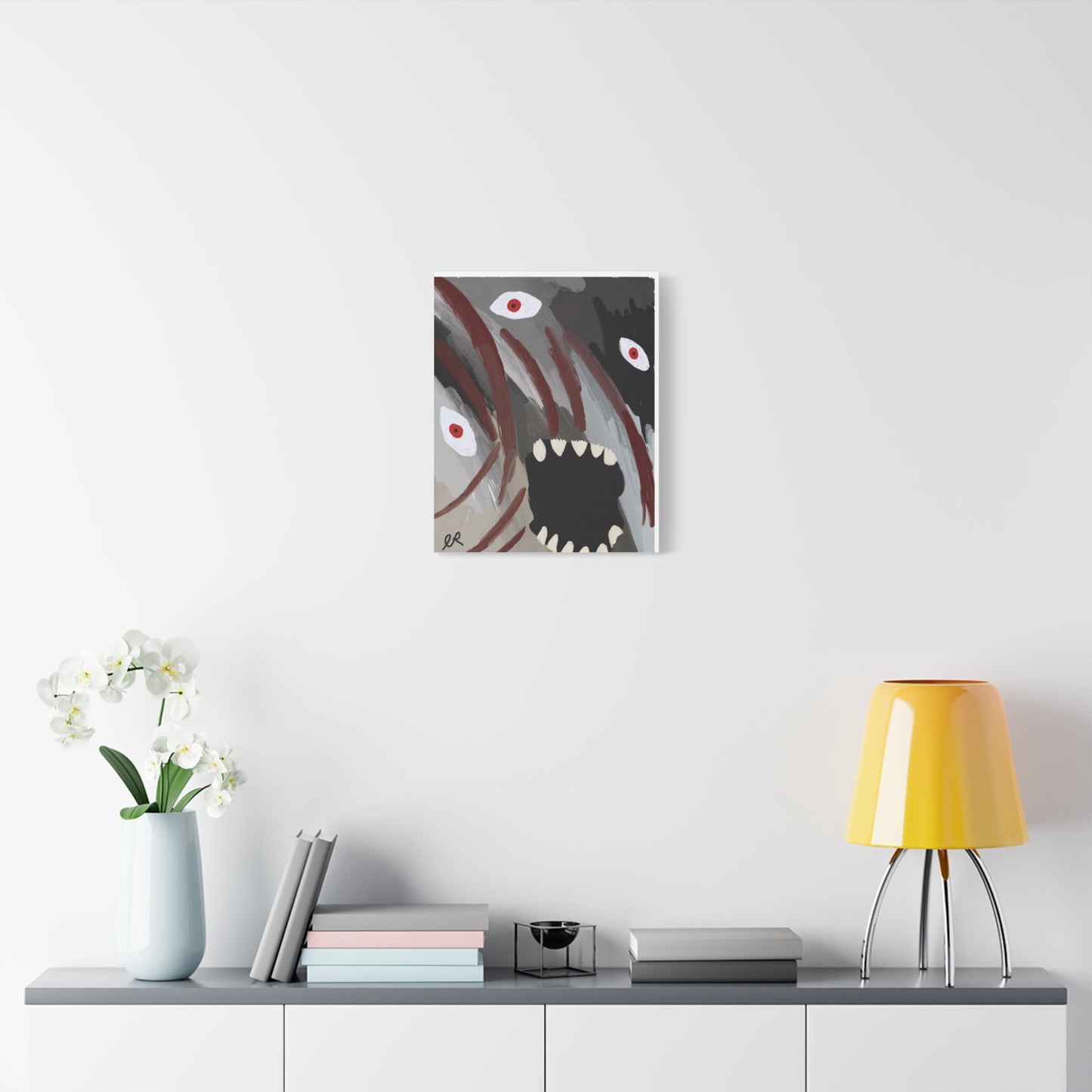 Static Scream Canvas Art Print — Screaming Monster with Red Eyes - The Artsy Brain