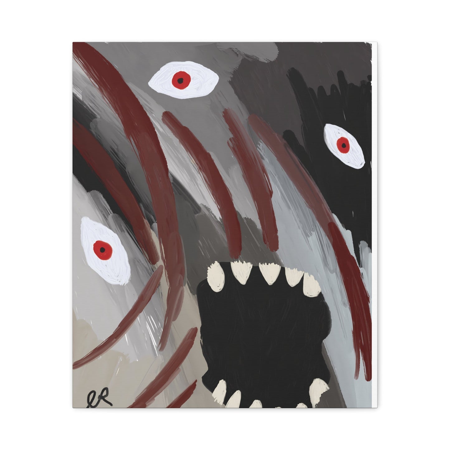 Static Scream Canvas Art Print — Screaming Monster with Red Eyes - The Artsy Brain