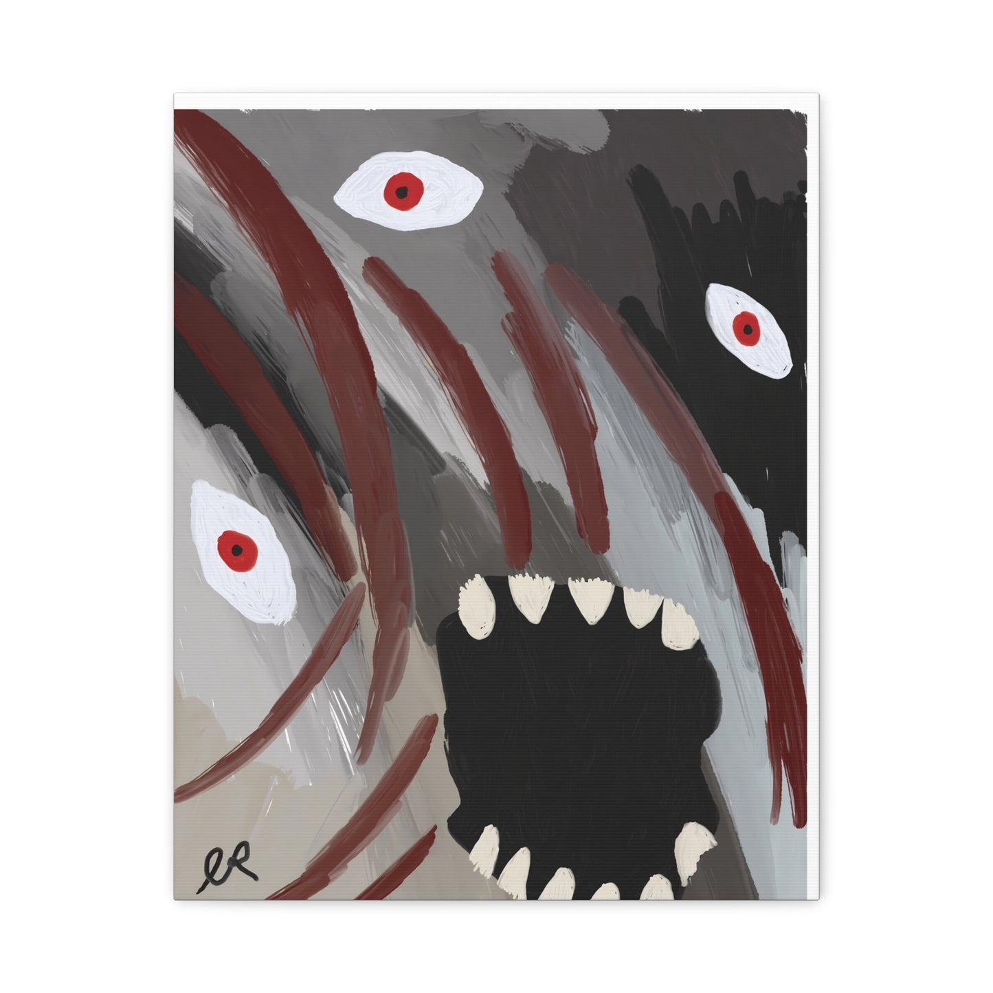 Static Scream Canvas Art Print — Screaming Monster with Red Eyes - The Artsy Brain