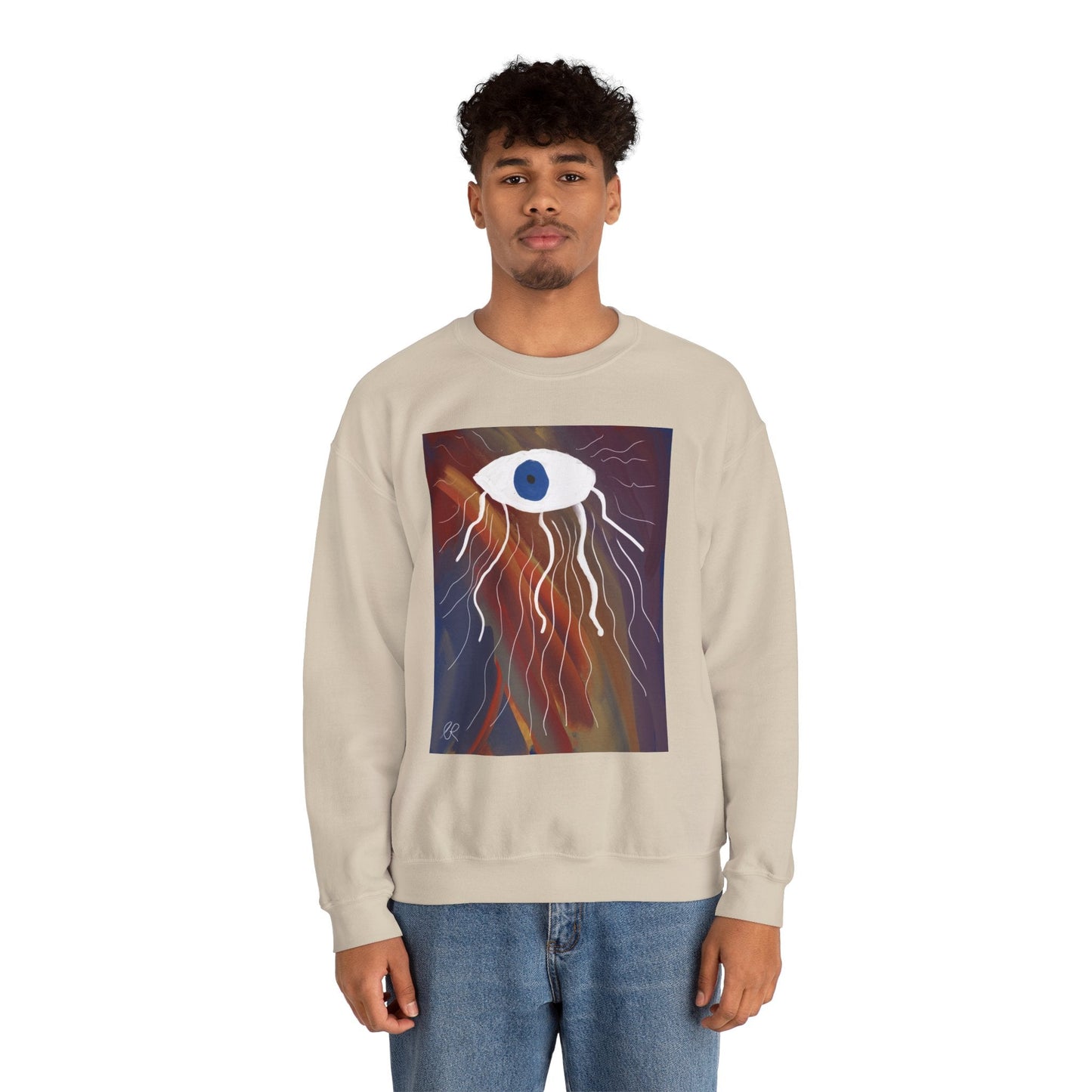 Surreal Eye Graphic Sweatshirt — Abstract Blue Eye Art Crewneck - The Artsy Brain