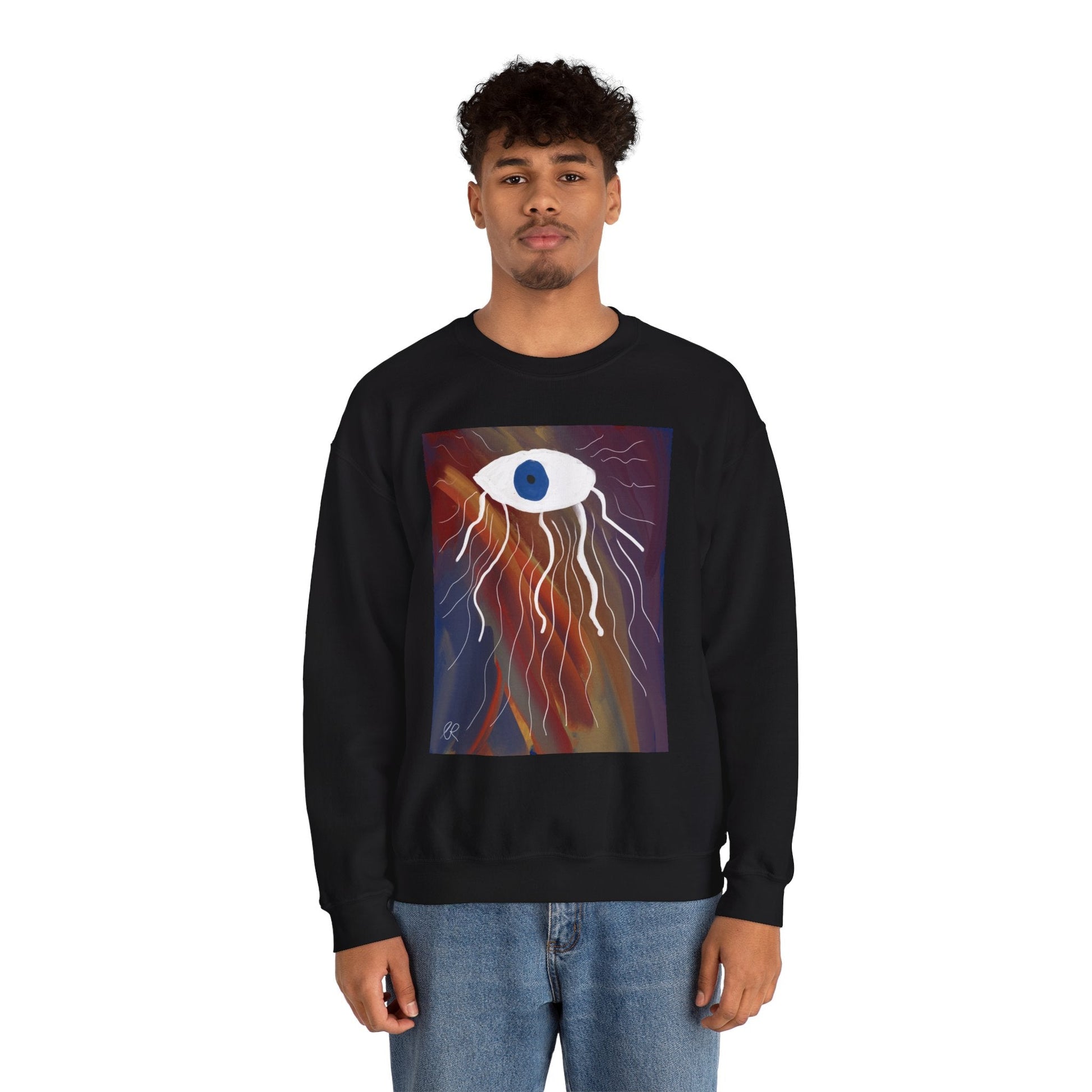 Surreal Eye Graphic Sweatshirt — Abstract Blue Eye Art Crewneck - The Artsy Brain