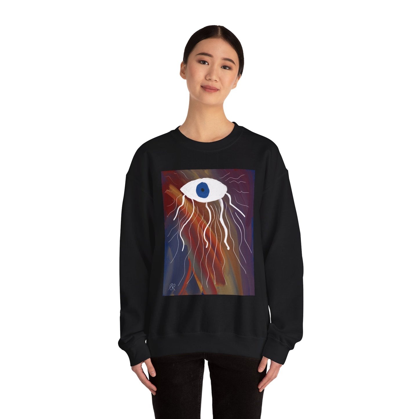 Surreal Eye Graphic Sweatshirt — Abstract Blue Eye Art Crewneck - The Artsy Brain