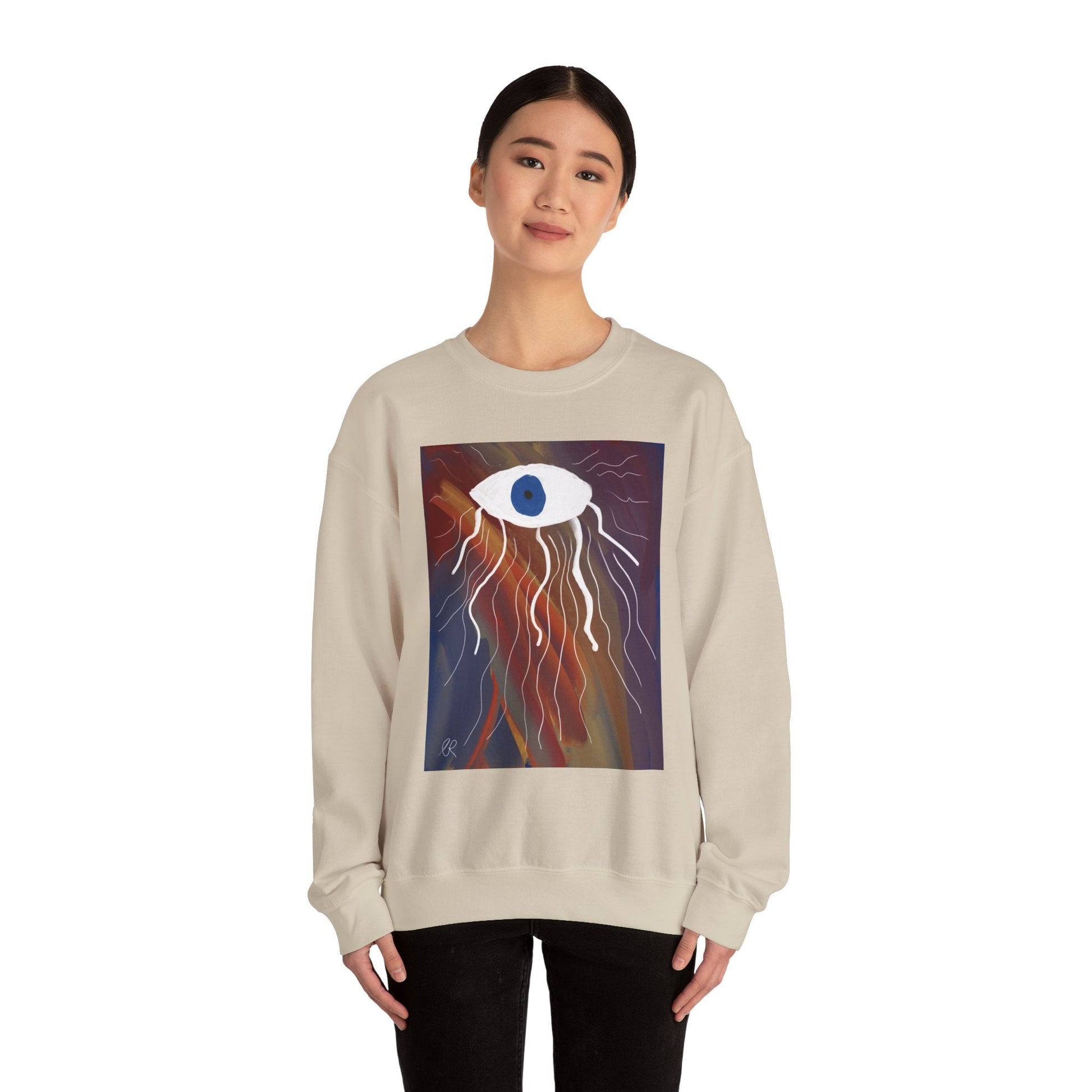 Surreal Eye Graphic Sweatshirt — Abstract Blue Eye Art Crewneck - The Artsy Brain