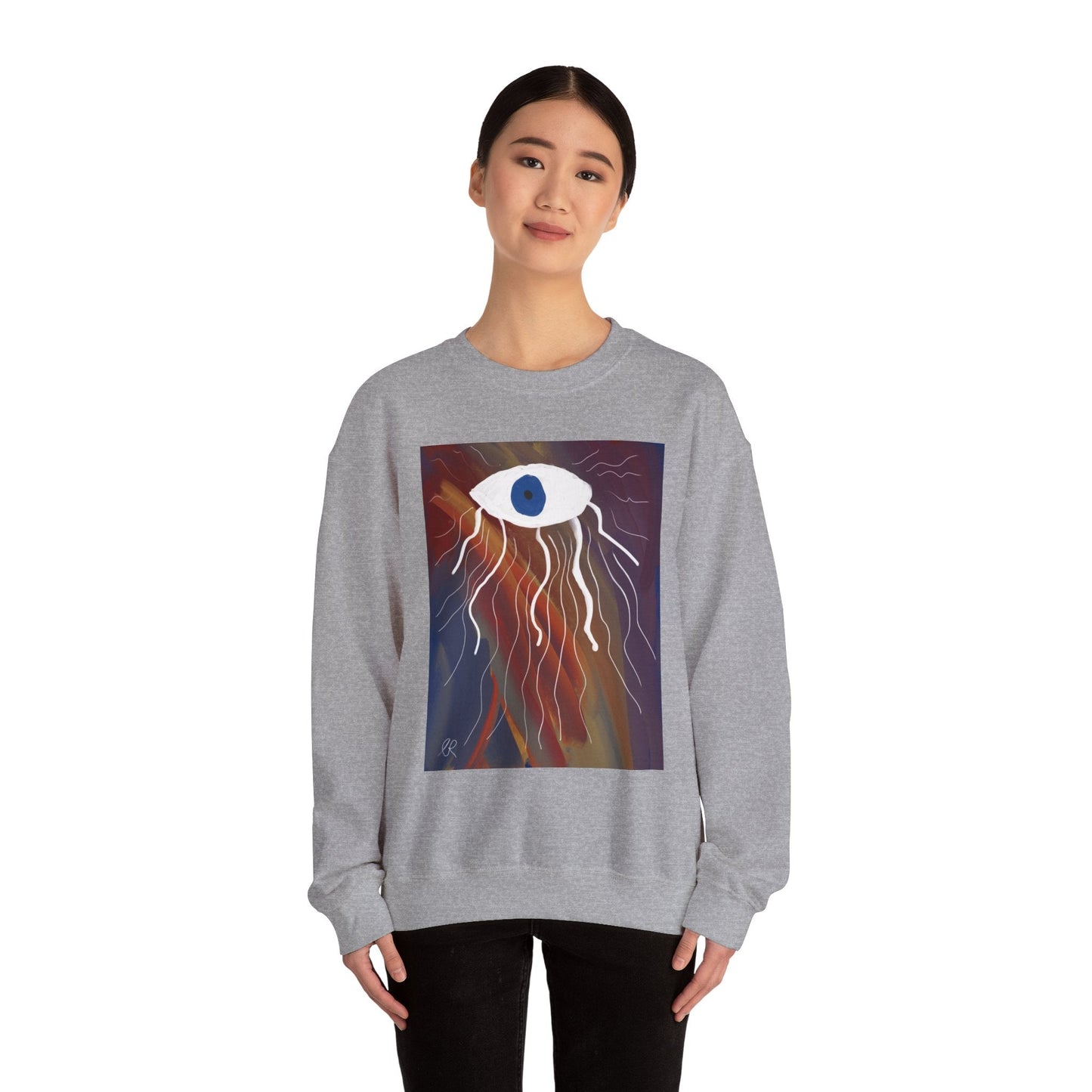 Surreal Eye Graphic Sweatshirt — Abstract Blue Eye Art Crewneck - The Artsy Brain